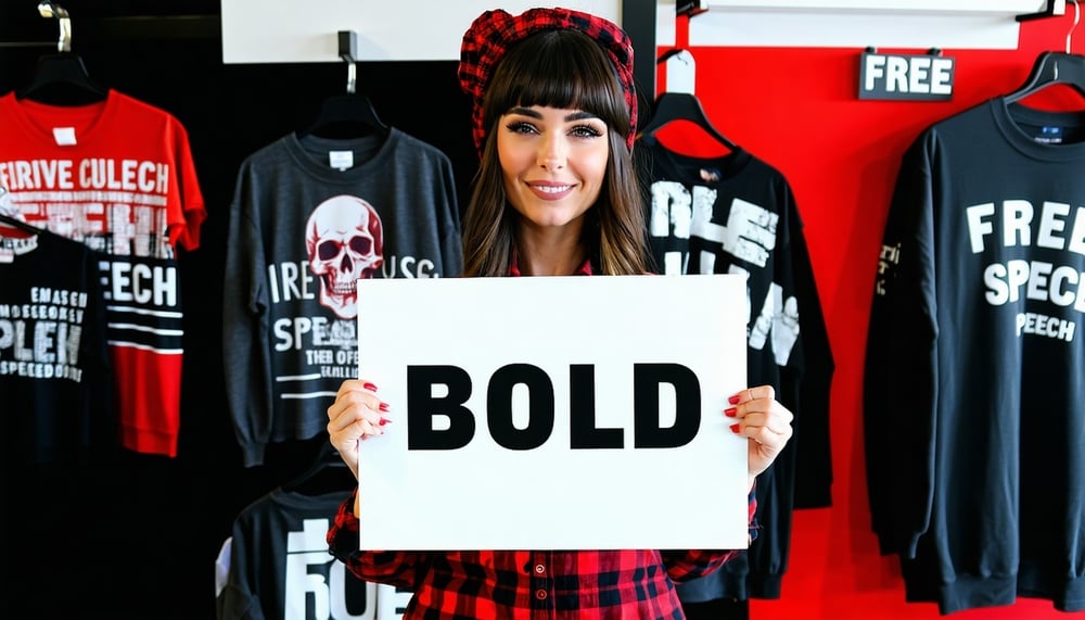 Bold, expressive merchandise promoting free speech